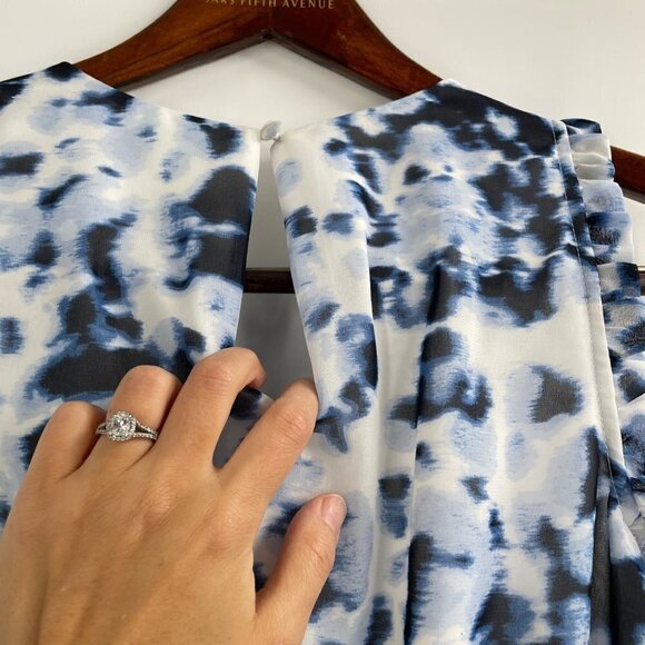 Eliza J Blue Watercolor Animal Print Long Sleeve Cold Shoulder Dress Womens 8 - Picture 8 of 11